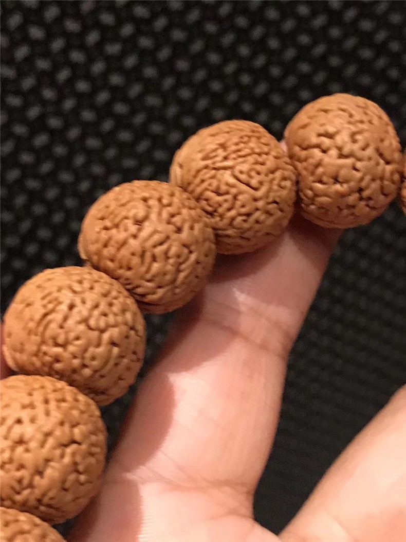 矮桩柳叶脐蚂蚁纹桃核手串手链桃胡矮桩密纹桃核佛珠 1.9*1.45 19mm