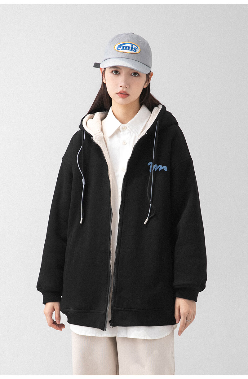 拉夏贝尔la卫衣女azlan连帽外套加绒加厚运动休闲开衫情侣宽松vintage