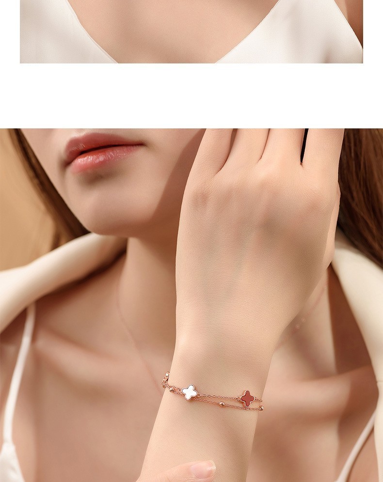 莞晗925银四叶草项链手链女士套装时尚饰品吊坠简约锁骨链情人节礼物