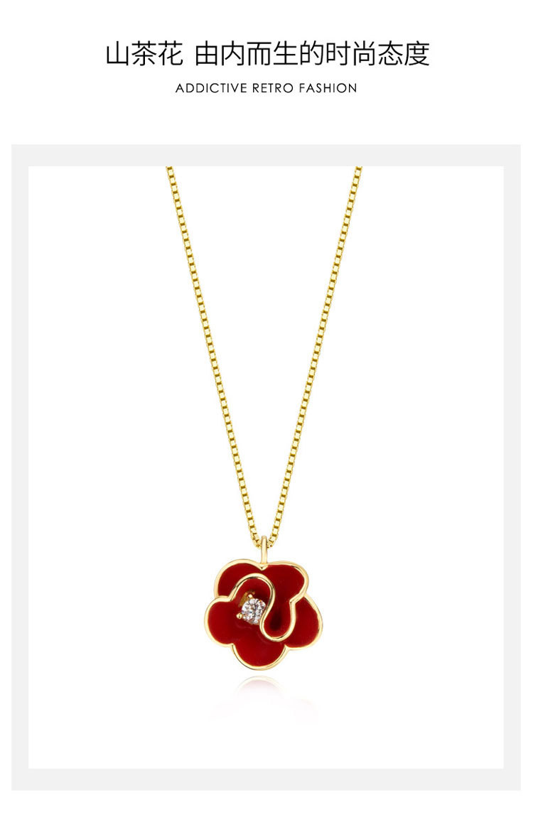国风项链新款简约复古山茶花项链网红简约花朵吊坠锁骨链学生sn8646