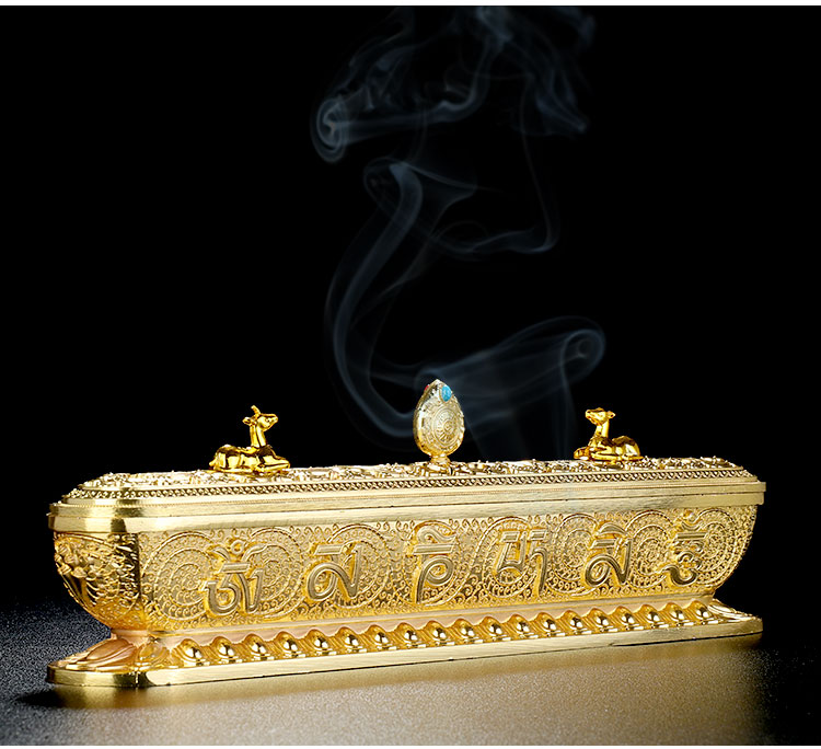 卧香炉 藏式纯铜色家用室内线香炉卧式纯铜色香炉供佛 香盒卧香炉