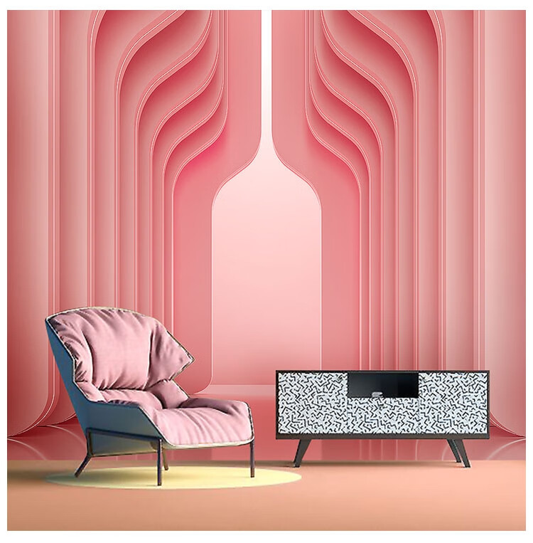 3d网红粉色渐变墙纸拍照直播间背景墙布美容院视觉延伸空间感壁纸欧式