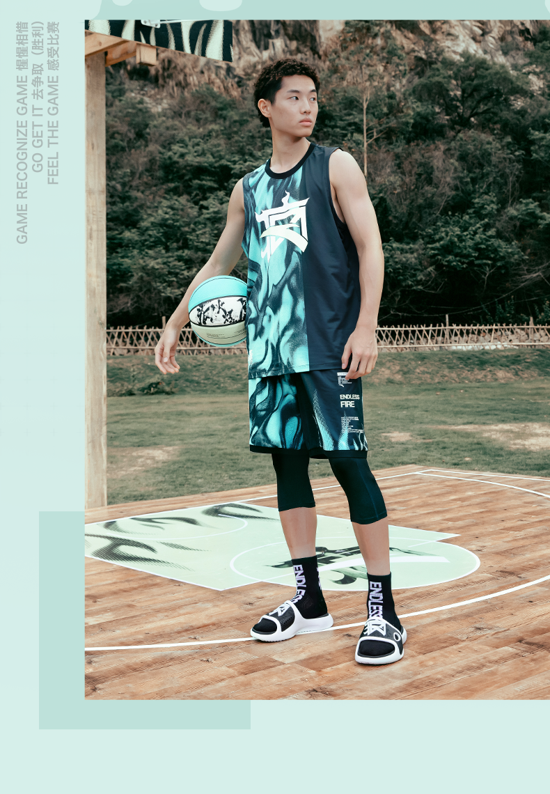 安踏篮球套装男春季新款透气背心短裤舒适休闲运动比赛套装基础黑荧青