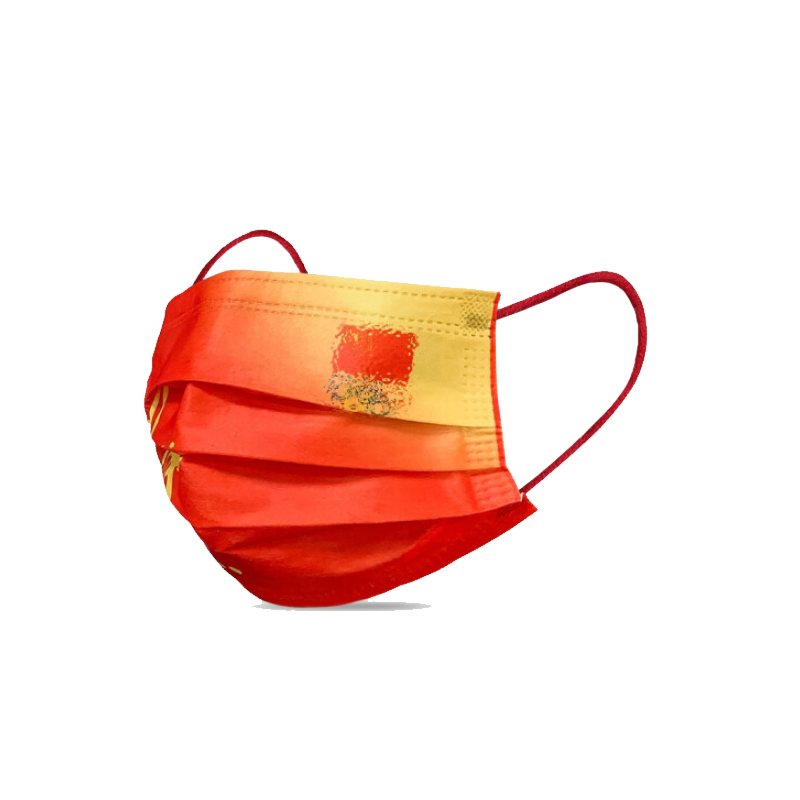 璞韵(puyun)中国红口罩创意国潮红色渐变三层防尘透气含熔喷布防护