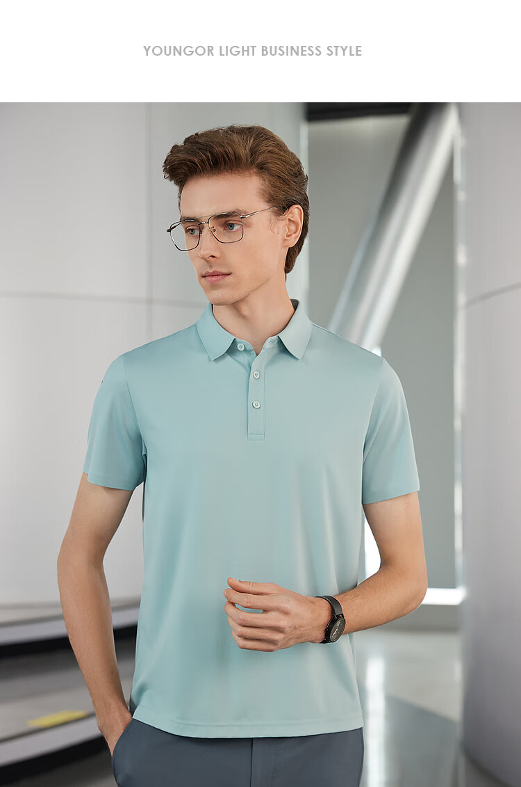 YOUNGOR POLO Men's, Summer Young Men's Business Casual Short-Sleeve High-End Polo Shirt, Gray, S 13