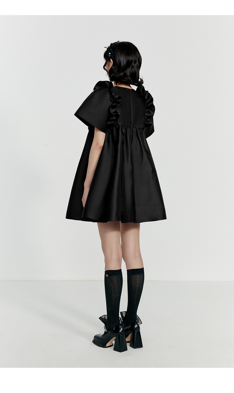 欧阳娜娜同款太平鸟shushutong设计师系列黑色高端连衣裙公主少女