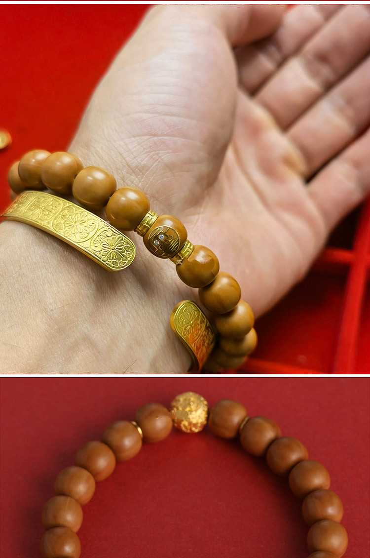 梦赤心足金999古法黄金回纹隔片隔珠佛珠手串diy配饰小号63mm实心082g