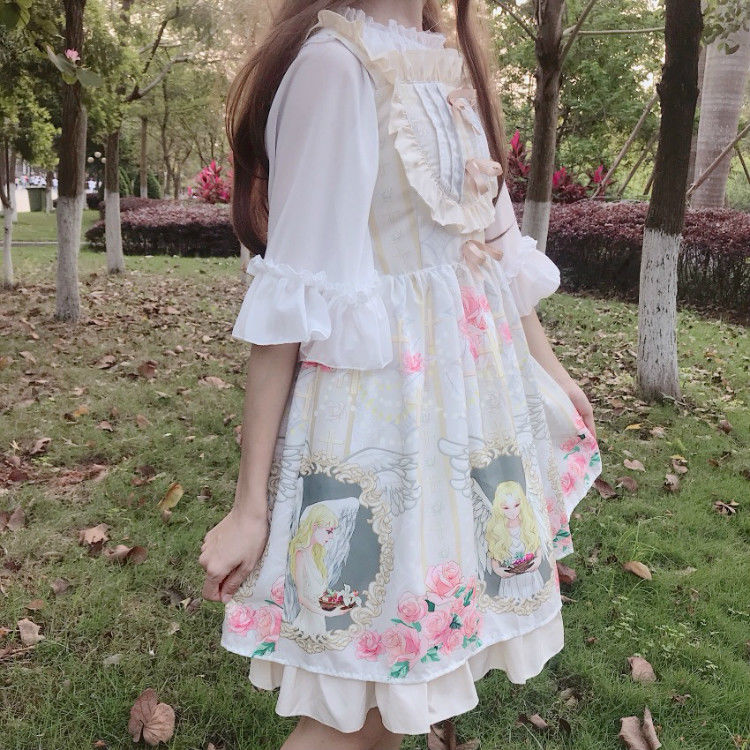 依锦艾lolita内搭短袖雪纺衫洛丽塔打底衫雪纺夏季上衬衣女白色均码