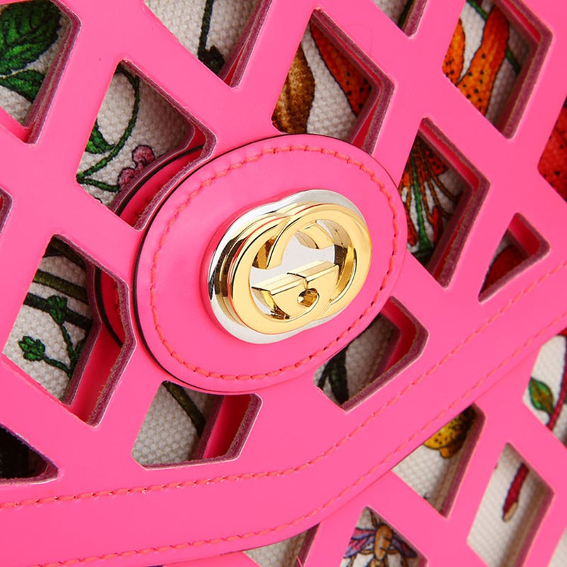 gucci/古驰 秀款花卉 皮革 信封邮差包 ce 奢侈品礼物 玫红色 26*18