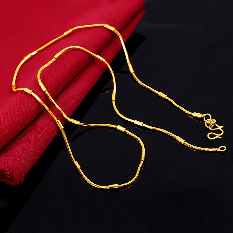 萃镶楼越南沙金项链女细款锁骨链水波链圆珠链女款情人节生日礼物款式