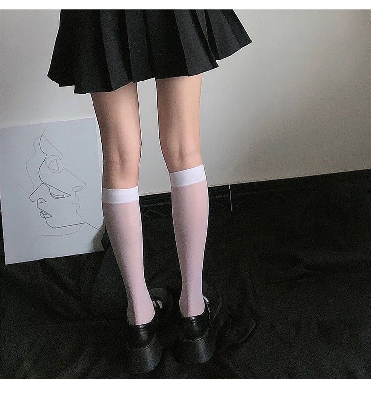 夏季jk薄款丝袜白色透明长筒袜子女日系黑丝百搭小腿袜 2双*黑色 小腿