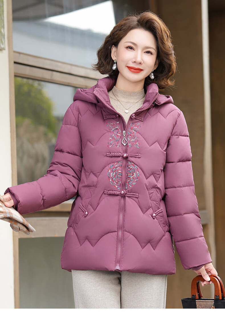 QIUFULUO Women's Winter Down Cotton Jacket Red High-End Coat Middle-Aged and Elderly Fashion Warm Clothing for 50s and 60s 10