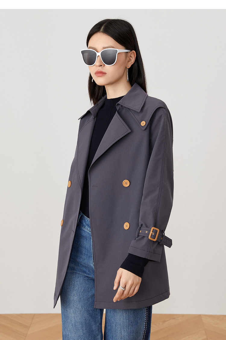 yiner音儿女装2021秋季新款风衣外套 酒红 42