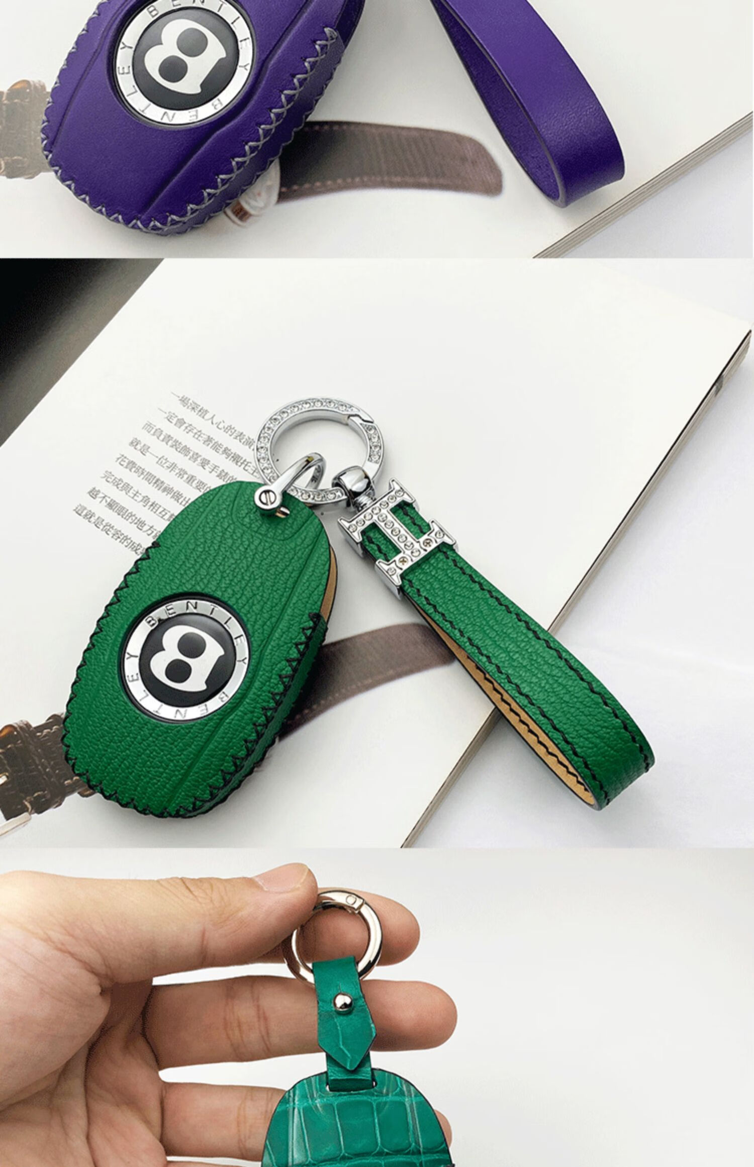 适用于宾利欧陆gt钥匙套手工皮添越飞驰鳄鱼皮车钥匙包扣壳 美洲鳄