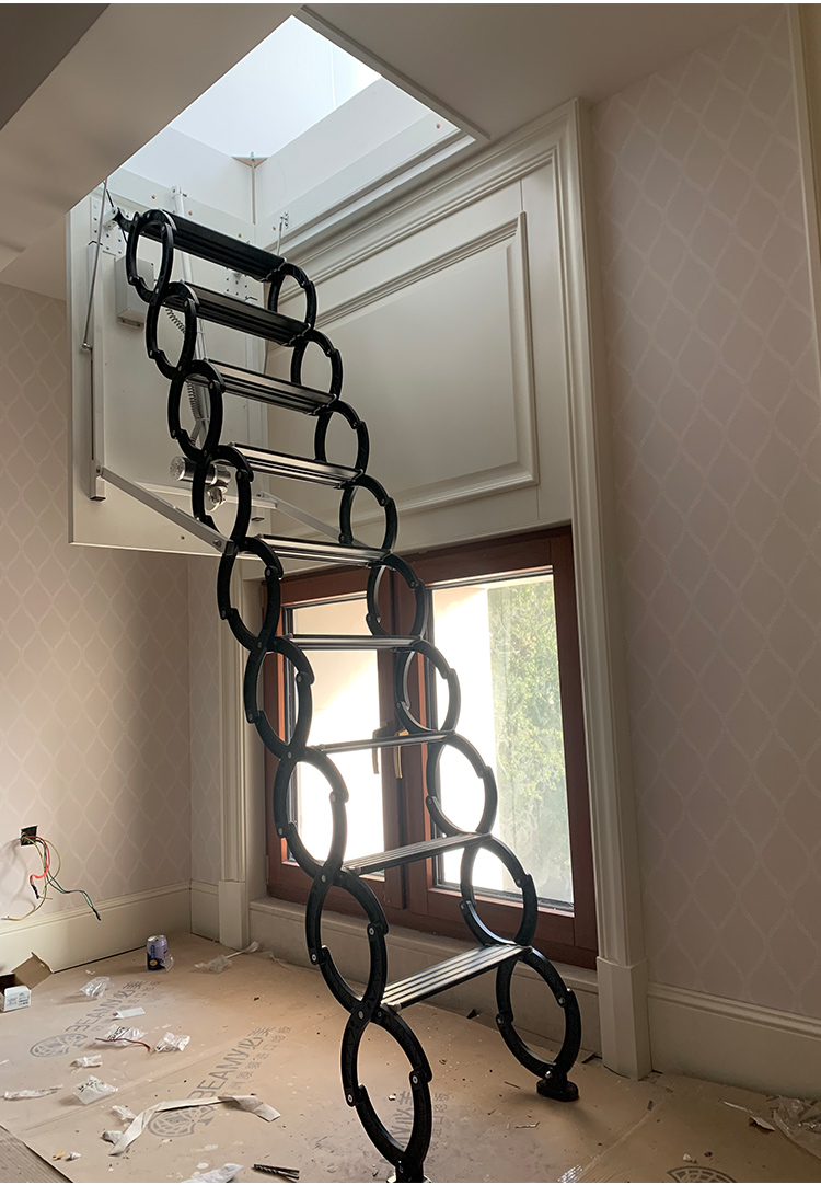 豫美之霖电动阁楼伸缩楼梯家用折叠楼梯全自动锻造阳极隔层升降隐形