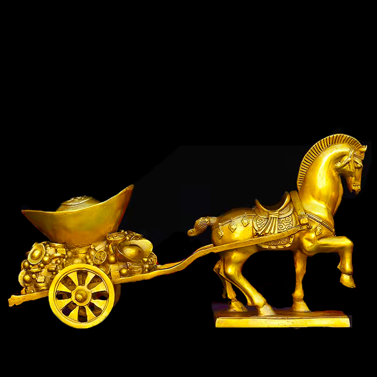 纯铜马拉车摆件马拉元宝马上发财铜马日进斗金办公室礼品唐马百财奔跑