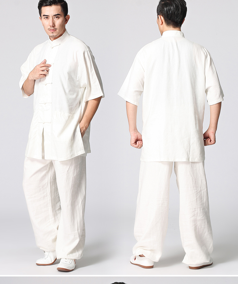 夏季亚麻男太极服中国风太极拳练功服装短袖武术服黑色甲骨文门襟xxl
