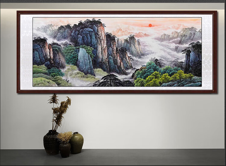 巧妇美依依&手绘有山无水靠山图国画山水画客厅中式办公室装饰画风水