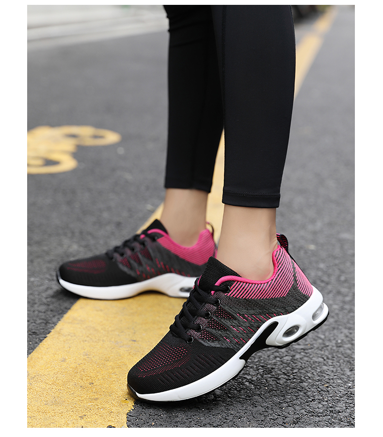 扁平足专用鞋女飞织气垫大码女鞋4042足跟痛鞋子足弓鞋全黑色久穿不累