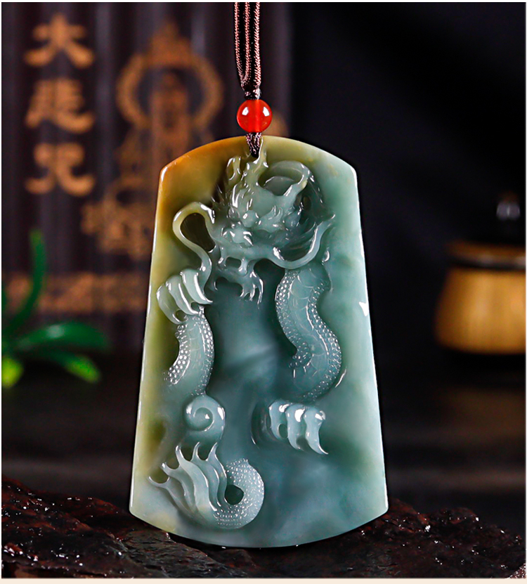 王翠玉器金龙出海翡翠玉龙牌吊坠黄翡老坑蓝水生肖龙玉石玉龙玉龙牌