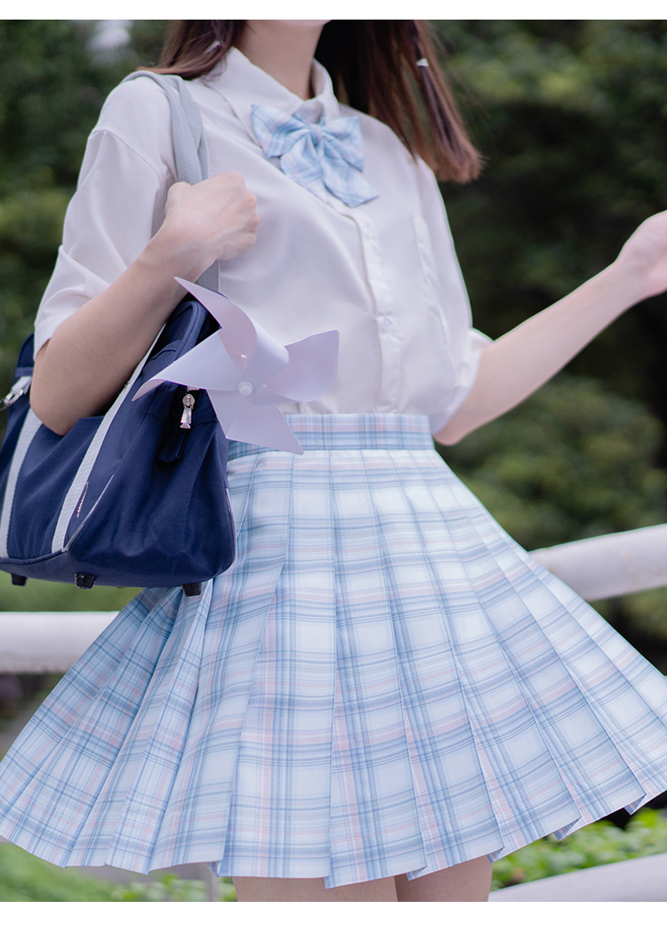 啦啦酱jk朝露原创jk制服裙格裙白色格子褶裙夏季大码半身裙42cm裙长xs