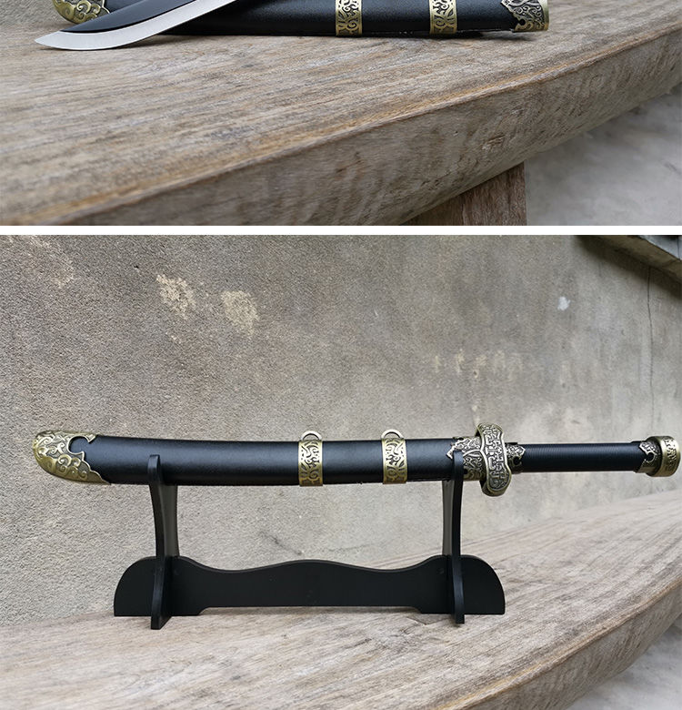 盗墓笔记张起灵手工黑金古刀一体刀剑户外防身小刀短刀送架未 黑金古