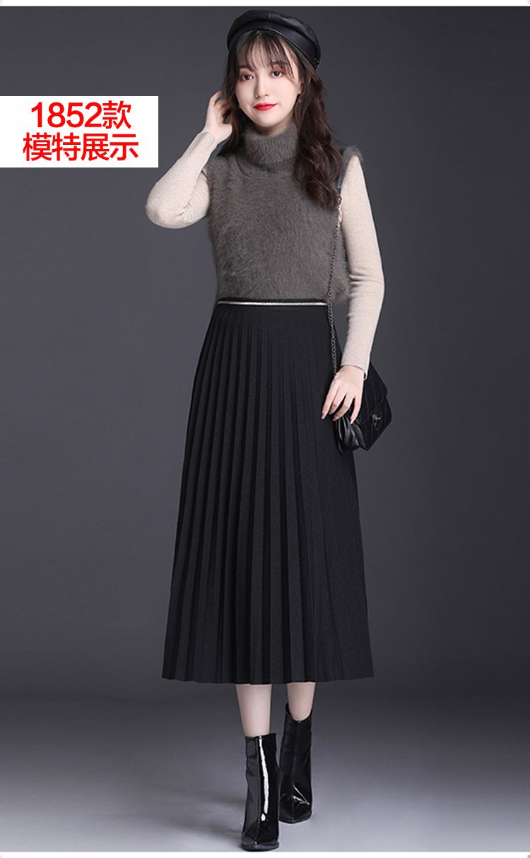 秋款中老年半身长裙妈妈秋冬半身裙中年裙春秋大码松紧腰过膝到脚踝垂