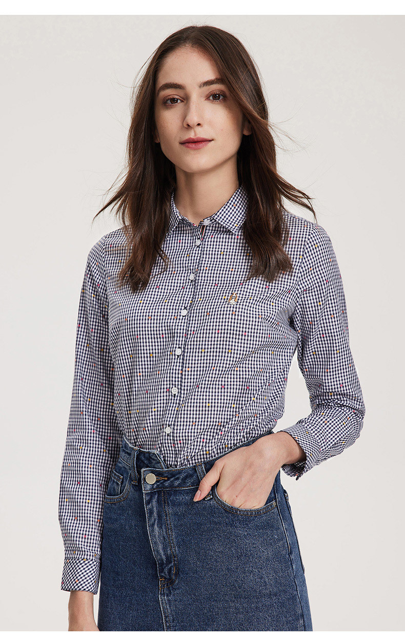 hush puppies暇步士女装2021秋新格子休闲纯棉长袖衬衫ha-21795d 368
