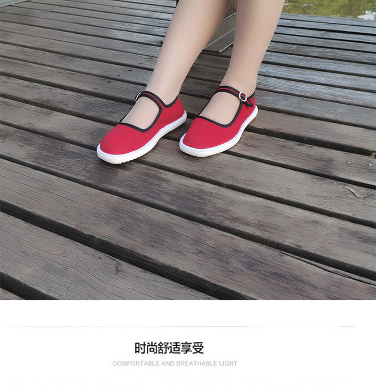 贤语手工女士布鞋方口搭袢妈妈鞋老北京平底搭扣广场舞牛筋底老式单鞋
