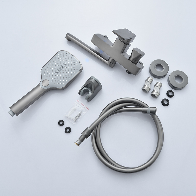 墨林卡枪灰色浴室暗装铜质淋浴花洒龙头沐浴三联喷头混水阀开关加长可