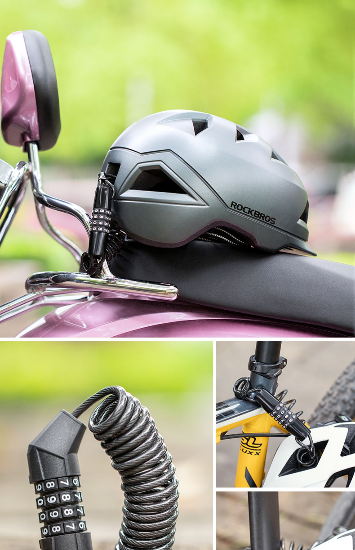 自行车头盔锁密码锁电动车摩托车安全帽防盗锁便携钢丝锁512黑色