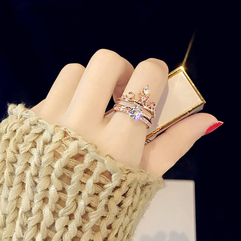 抖音同款皇冠戒指女二合一网红魔戒日韩潮人指环关节戒开口食指戒