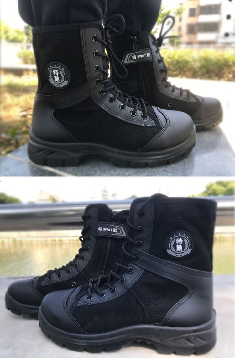 道花途保安鞋执勤鞋男靴黑色作训鞋春夏作战靴高帮战训鞋子执勤靴升级
