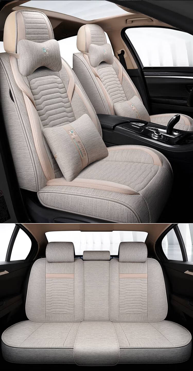 汽车坐垫亚麻座套女士全包时尚女神座垫夏季新款布艺可爱四季通用