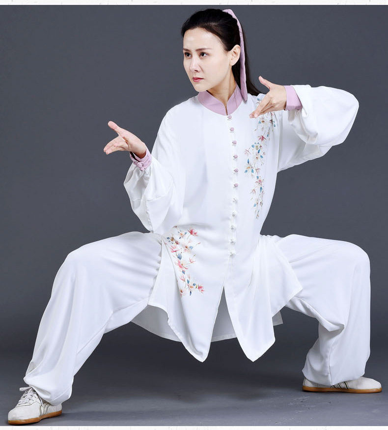 梦太极太极服女装2021新款印花国色天香珍珠绸修身款表演服三件套国色