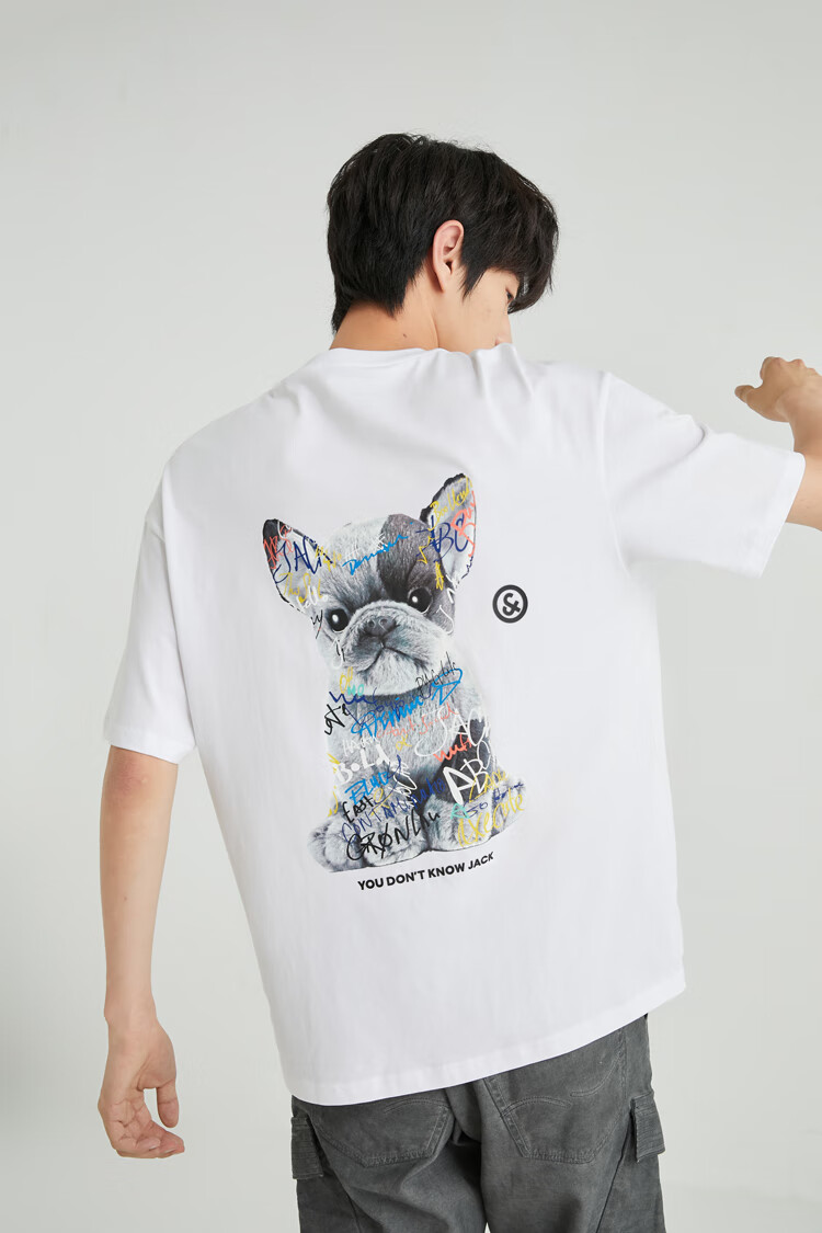 jackjones杰克琼斯夏男士舒适潮流可爱小狗印花短袖t恤221301052 a06