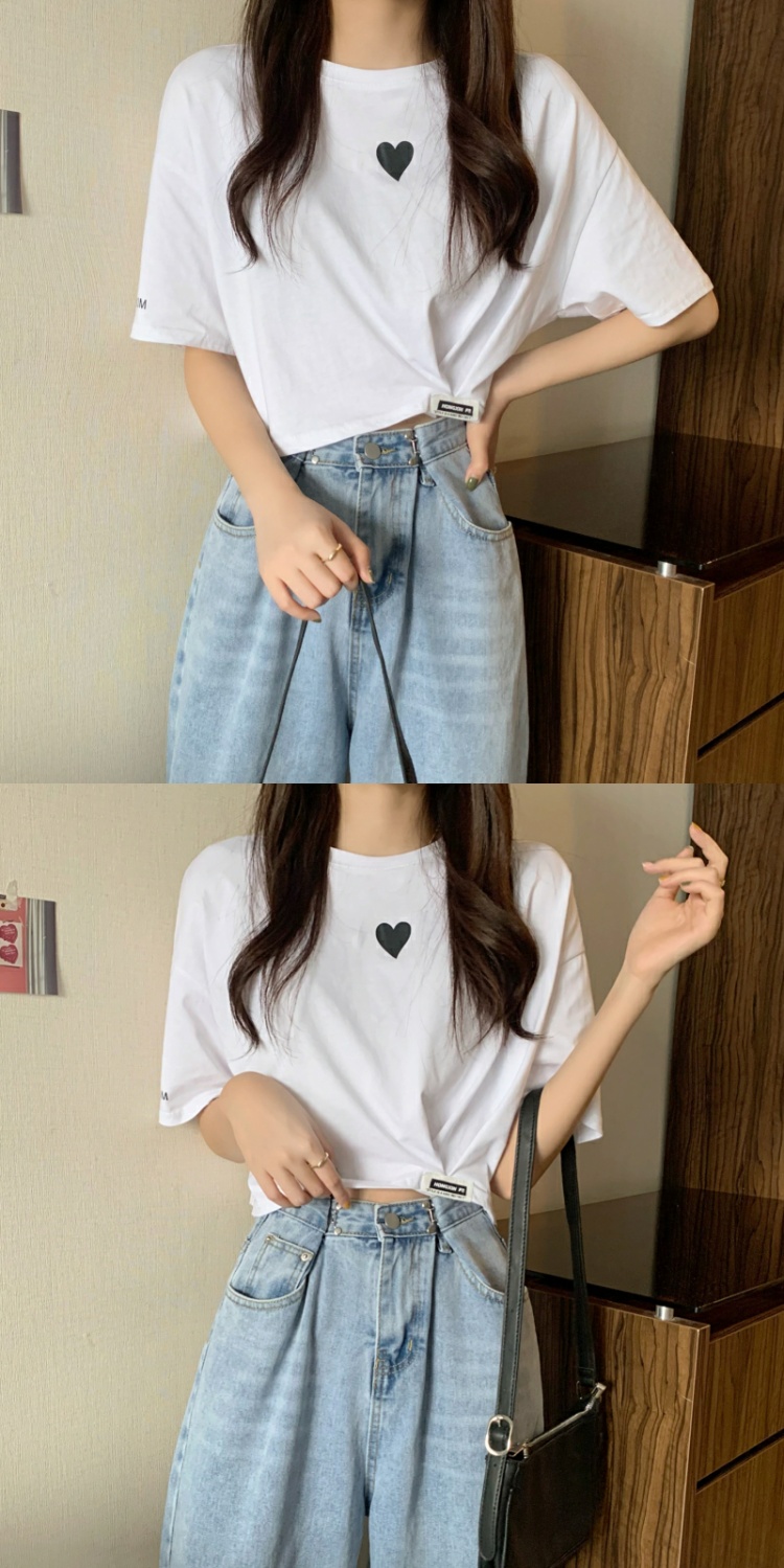 粉黛汐 2021夏季新品ins超火显高短款t恤女夏设计感高腰显瘦短袖t桖