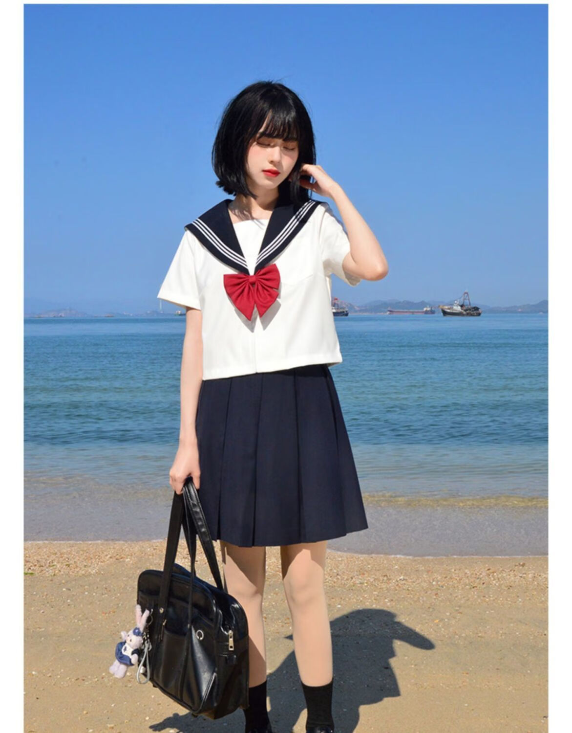 jk制服基础款正统jk制服白三本日系学院风短袖套装海军风夏服基础款