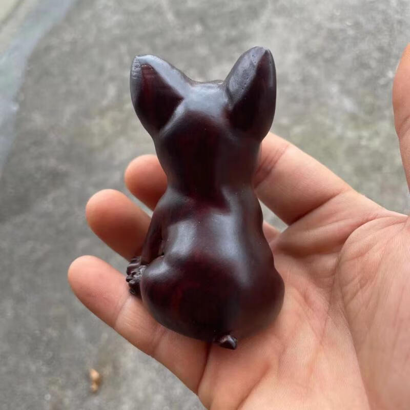 战宏 黑檀木雕刻狗狗手把件男士文玩把玩件实木动物生肖小狗摆件法斗