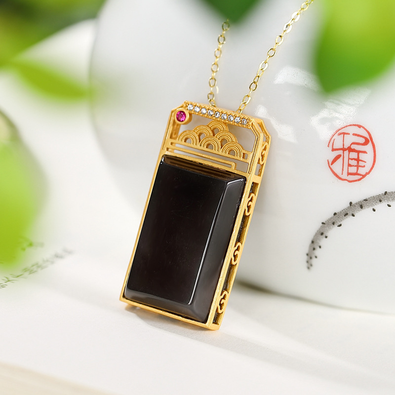 玉随乐原创s925银镀金天然和田玉烟紫古风小清新设计如意女无事牌挂坠