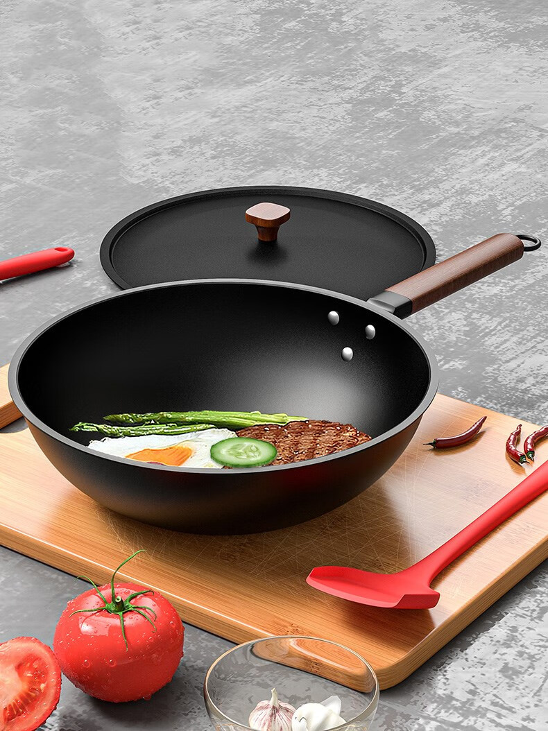 日本进口大铁锅无涂层炒.