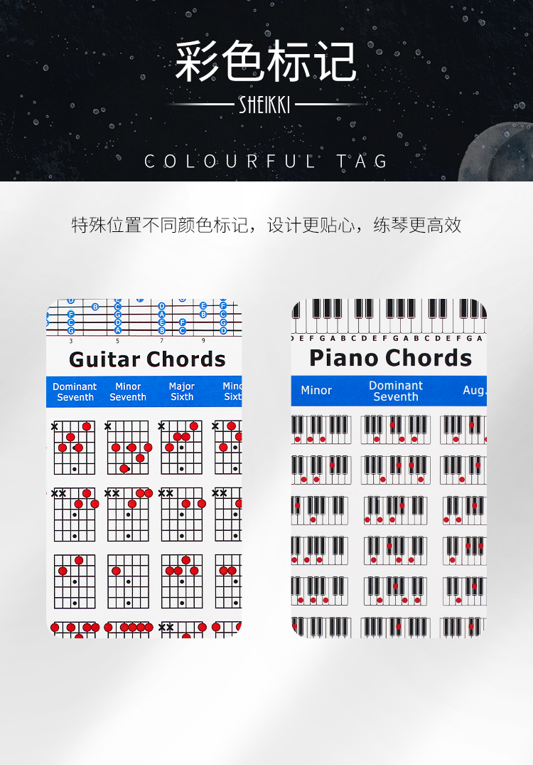 乐器和弦指法图解 指板音名图音阶吉他钢琴曼陀铃贝斯尤克里里小号