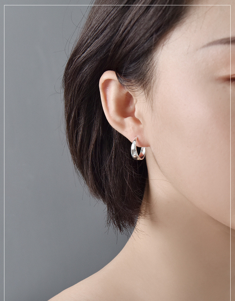 耳环女999足银耳圈送妈妈奶奶耳饰光面银耳坠耳扣3克宽8mm直径2cm