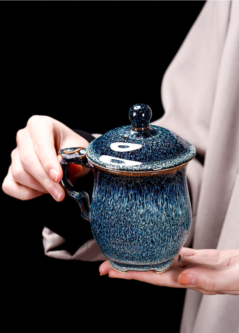 【促销新品】尝居轻奢田禾窑功夫茶具套装家用整套陶瓷建盏茶杯盖碗