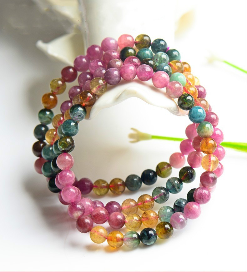 兮娇碧玺手链饰品天然碧玺手链单圈时尚女款手串多彩碧玺 4a约6mm