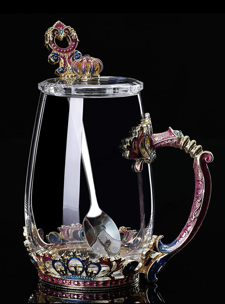 毕曦之 2022新款珐琅彩水杯玻璃杯欧式杯子轻奢珐琅彩水杯欧式水晶