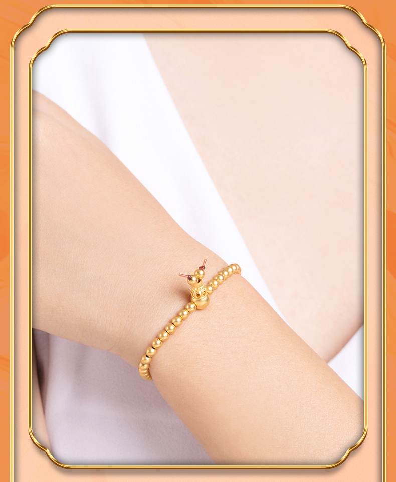 母亲节礼物六桂福福韵古法黄金手链男女款足金菩提念珠手环手串电商