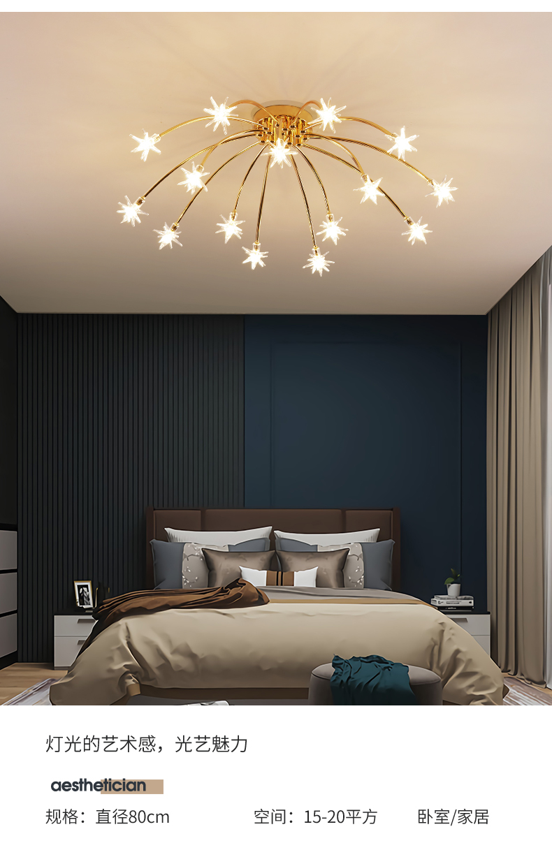 飞雄卧室灯北欧吸顶灯简约现代房间灯饰蒲公英创意主卧室轻奢网红灯具
