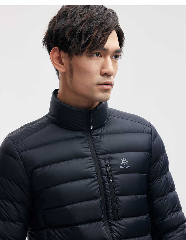 凯乐石轻薄羽绒服男秋冬户外保暖防风外套立领防钻绒便携羽绒衣 黑色