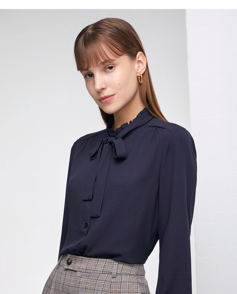 g2000女装21年秋季小立领衬衫荷叶边可拆卸领带法式知性上衣16741160